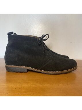 White Mountain Women's 8 Black Suede Leather Flat  Lace Up Ankle Boots Booties